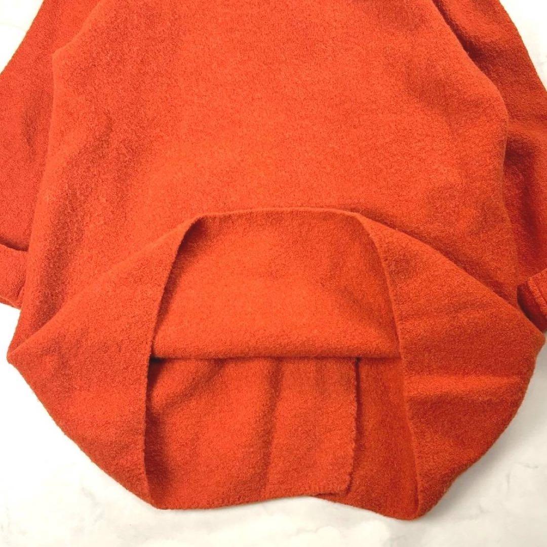 45R ウール縮絨フードコート ガウンコート オレンジ 軽量 ゆったり Lサイズ
