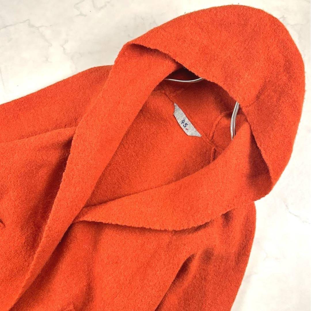45R ウール縮絨フードコート ガウンコート オレンジ 軽量 ゆったり Lサイズ