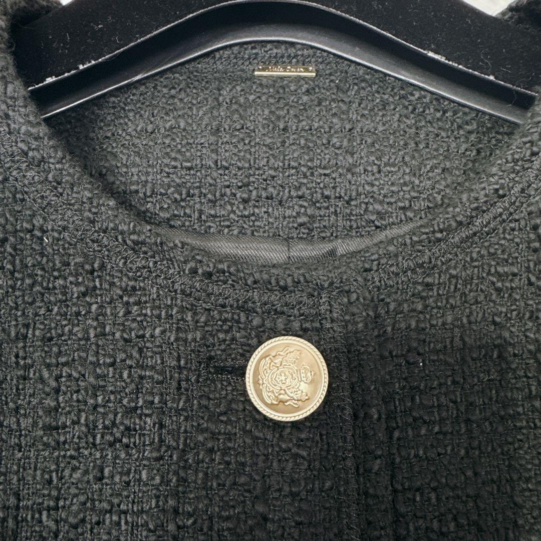 【美品】ミラオーウェン ツイードジャケット オーバーシルエットブラック 金ボタン