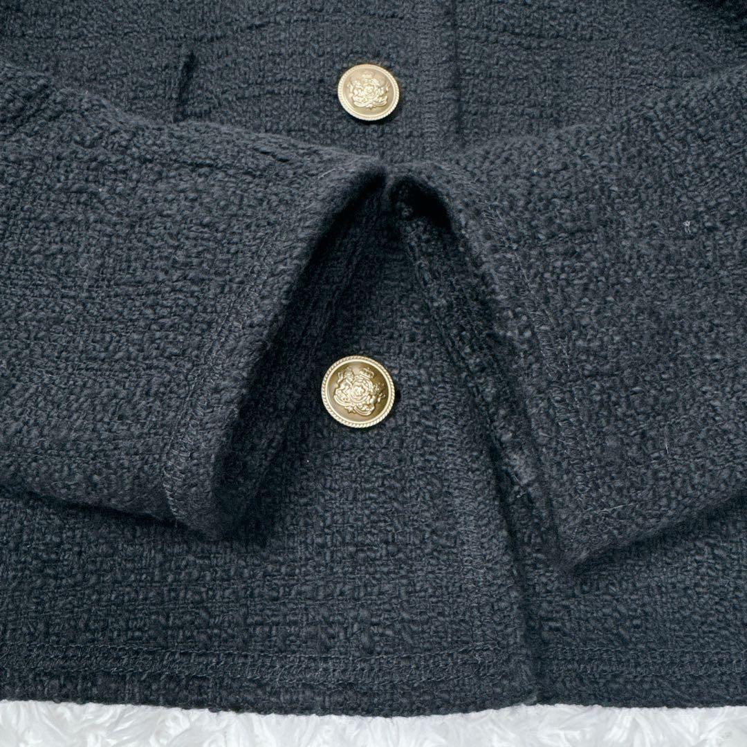 【美品】ミラオーウェン ツイードジャケット オーバーシルエットブラック 金ボタン