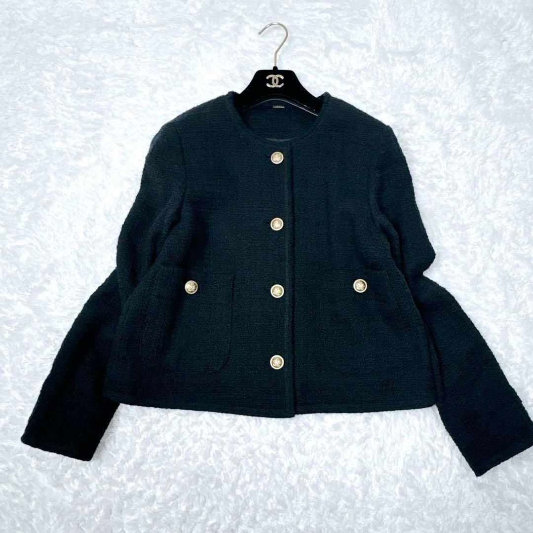 【美品】ミラオーウェン ツイードジャケット オーバーシルエットブラック 金ボタン