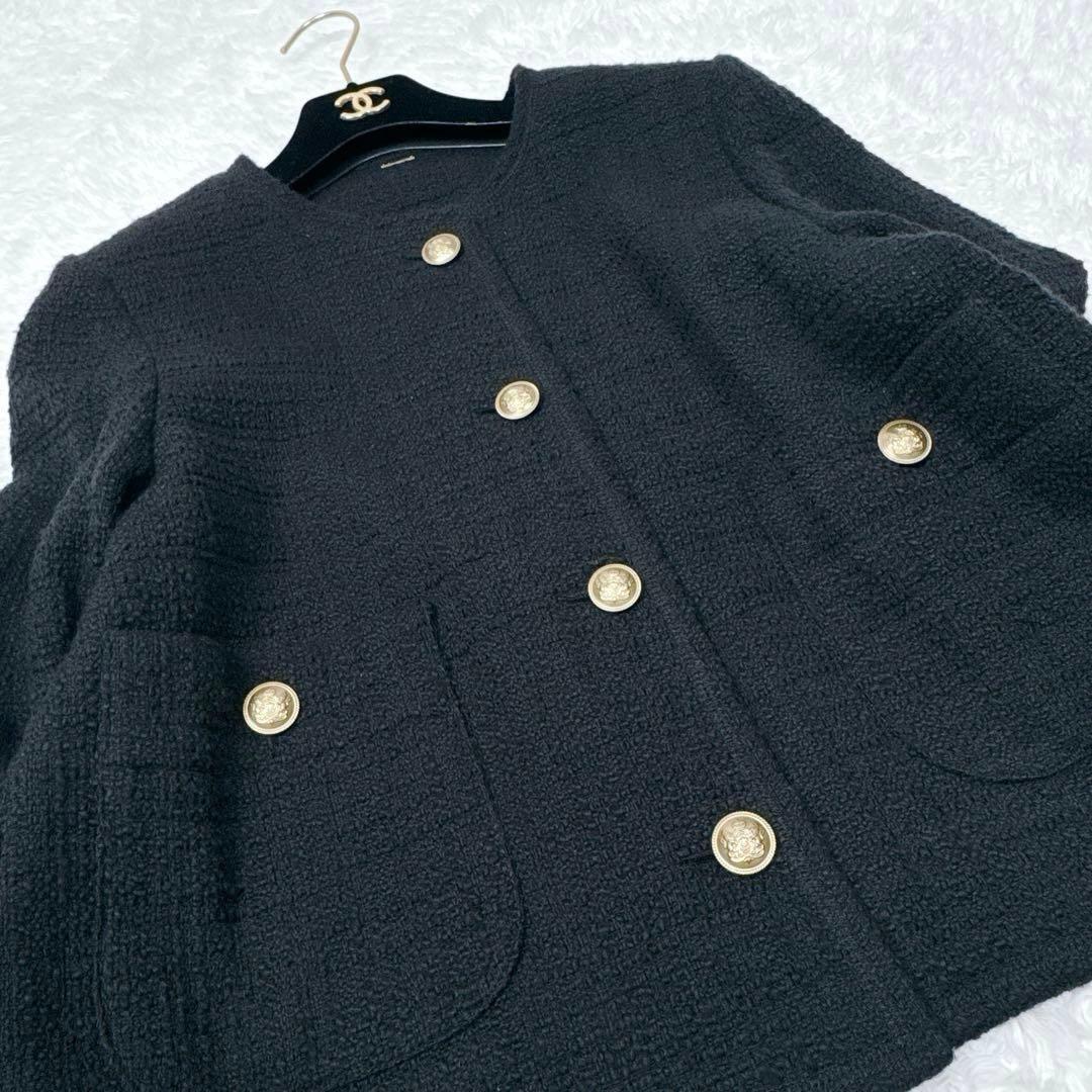 【美品】ミラオーウェン ツイードジャケット オーバーシルエットブラック 金ボタン