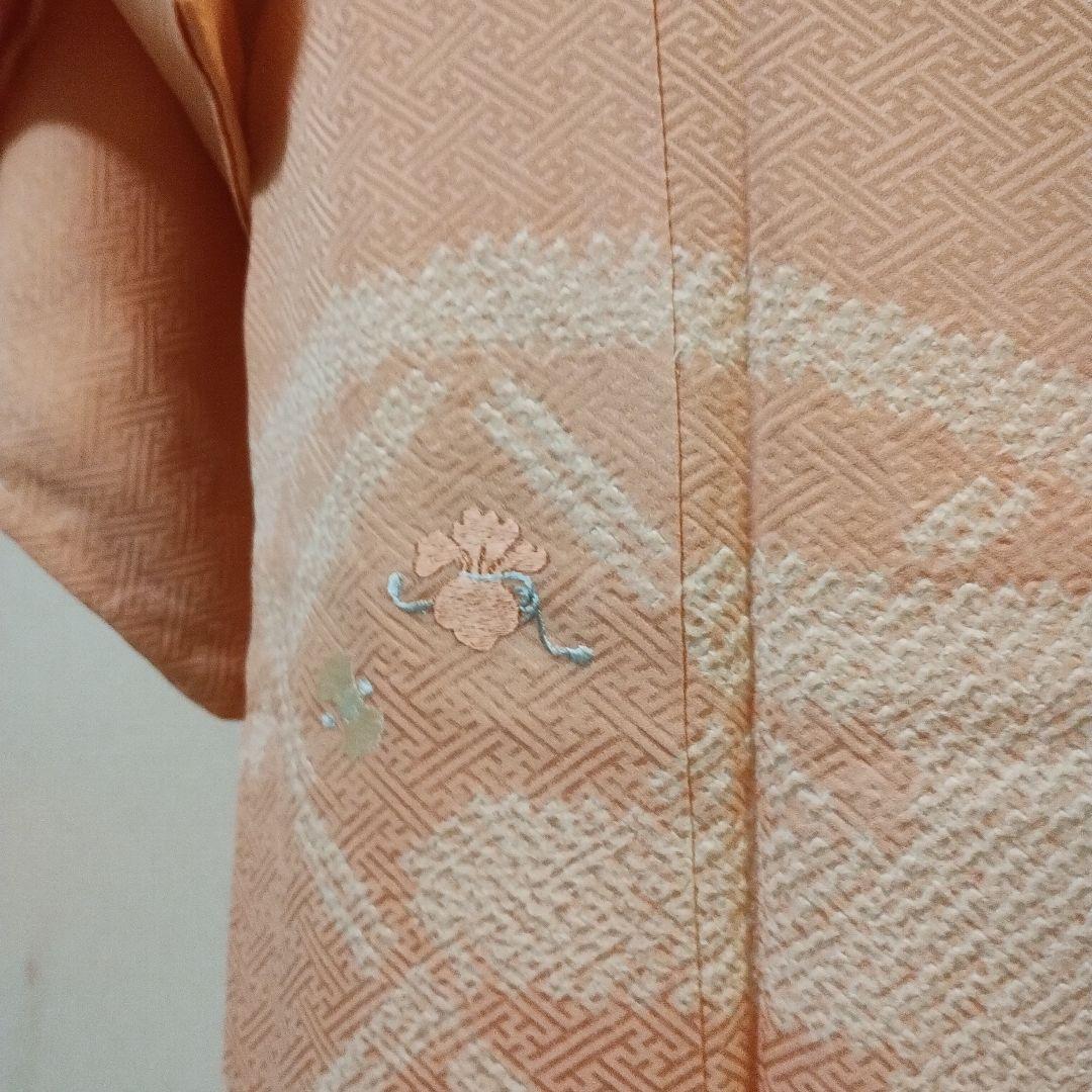 ぱんだ丸☆訪問着 トールサイズ　絞り 宝物柄の和刺繍 淡いピンク色