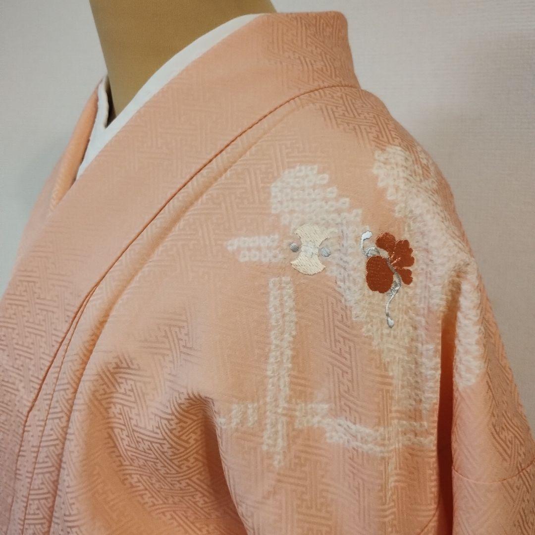 ぱんだ丸☆訪問着 トールサイズ　絞り 宝物柄の和刺繍 淡いピンク色