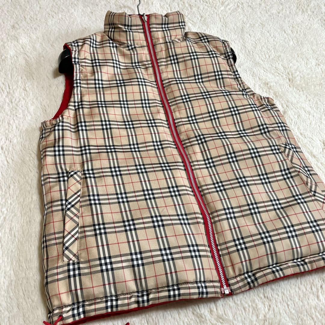 美品 BURBERRノバチェック リバーシブル ダウンベスト バーバリー ロゴ