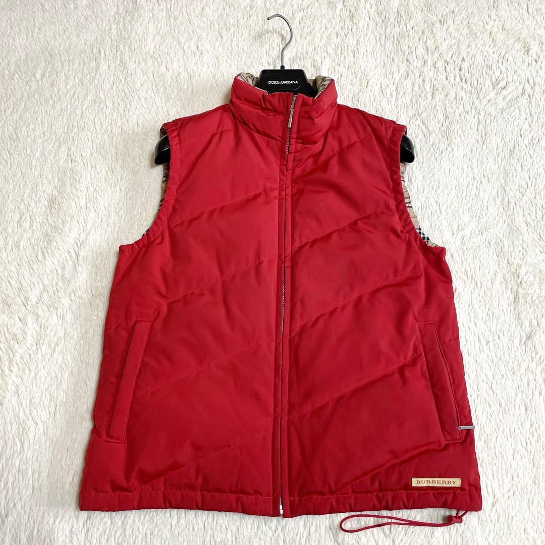 美品 BURBERRノバチェック リバーシブル ダウンベスト バーバリー ロゴ