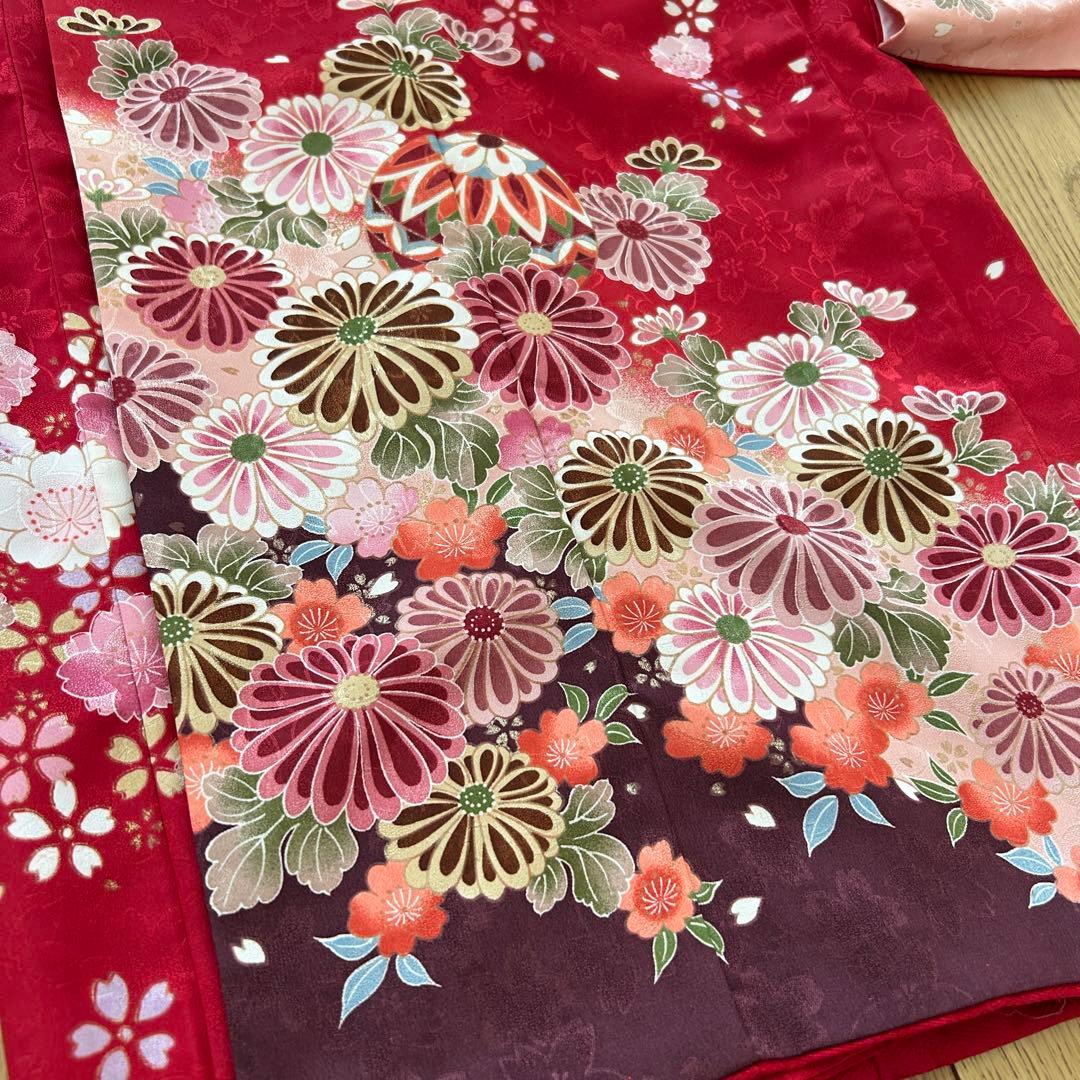 七五三 女の子7歳着物・帯セット　赤　レトロ　アンティーク