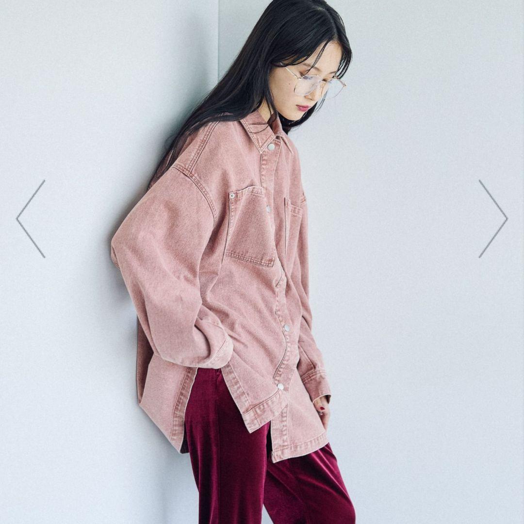 新品タグ付き LEPSIM フリンジパッチ BIGデニムシャツ ピンク
