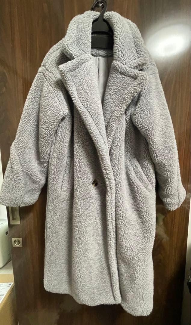 テディベアコート　グレー ボア ロング丈