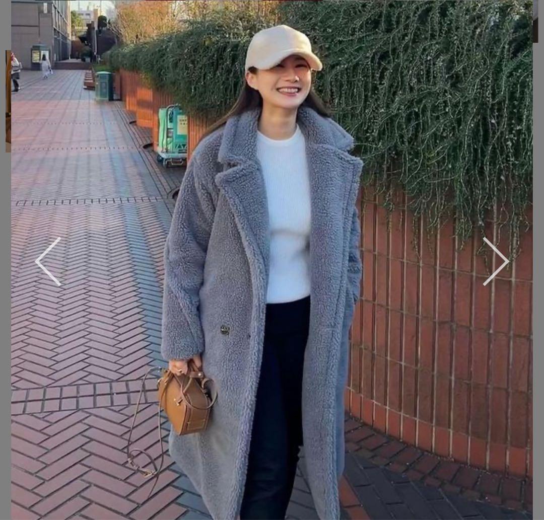 テディベアコート　グレー ボア ロング丈