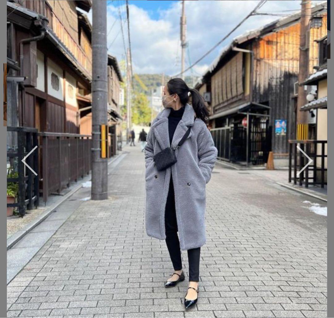 テディベアコート　グレー ボア ロング丈