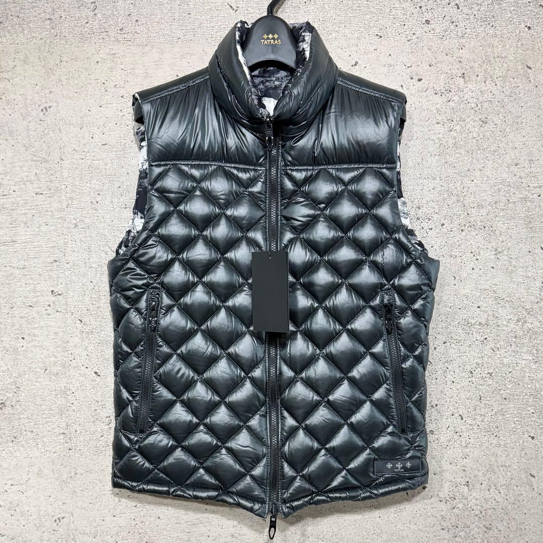 新品　タトラス　ダウンベスト　チャコールグレー　タイダイ　迷彩　リバーシブル