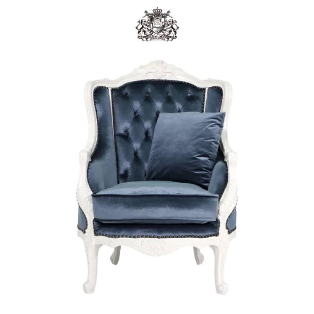 シングルソファ　1人掛けソファ　ブルー　ベルベット