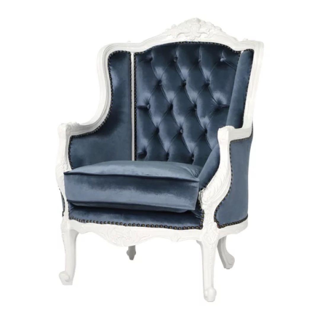 シングルソファ　1人掛けソファ　ブルー　ベルベット