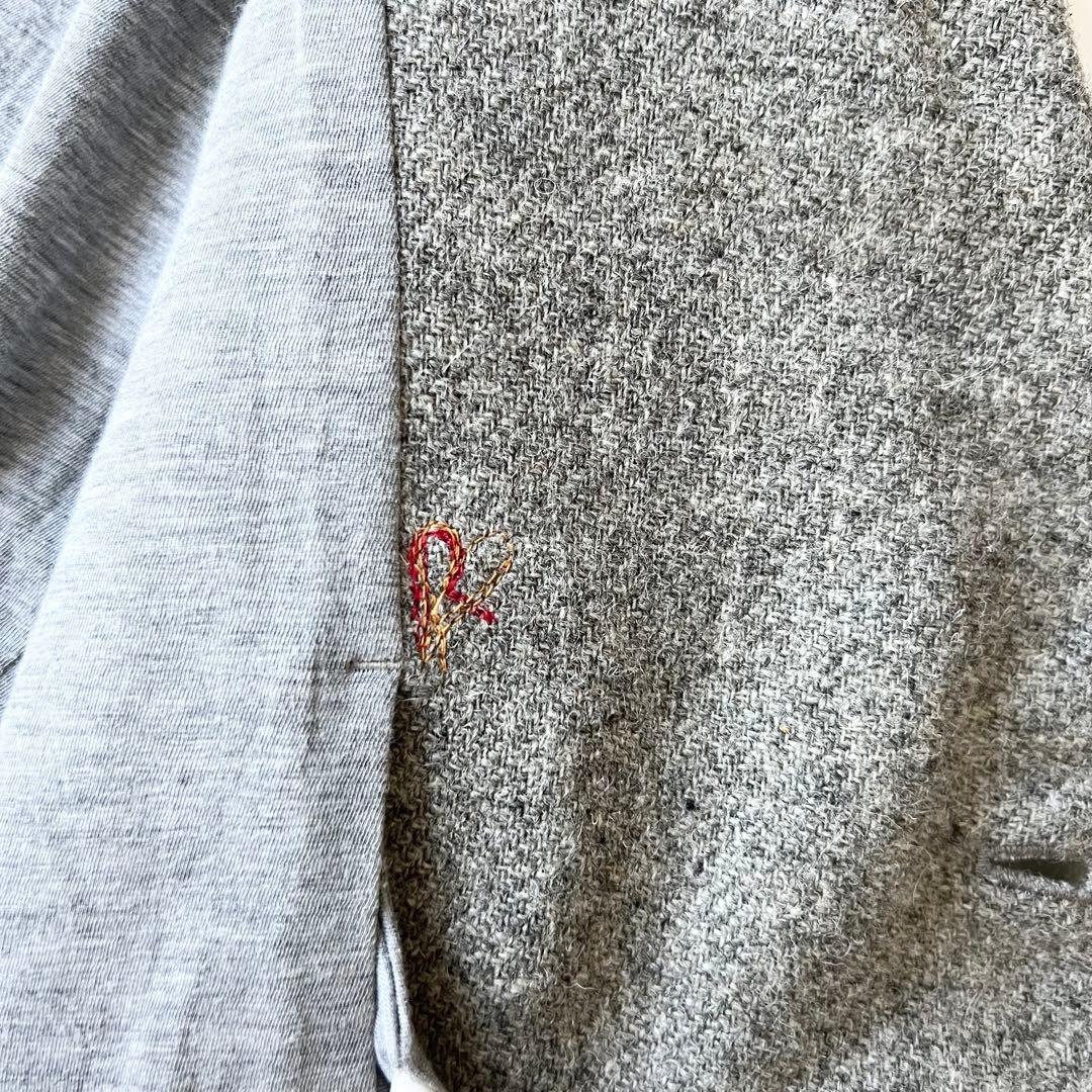 4980【美品】45R シェットランドツィードジャケット　チャーム付き　グレー