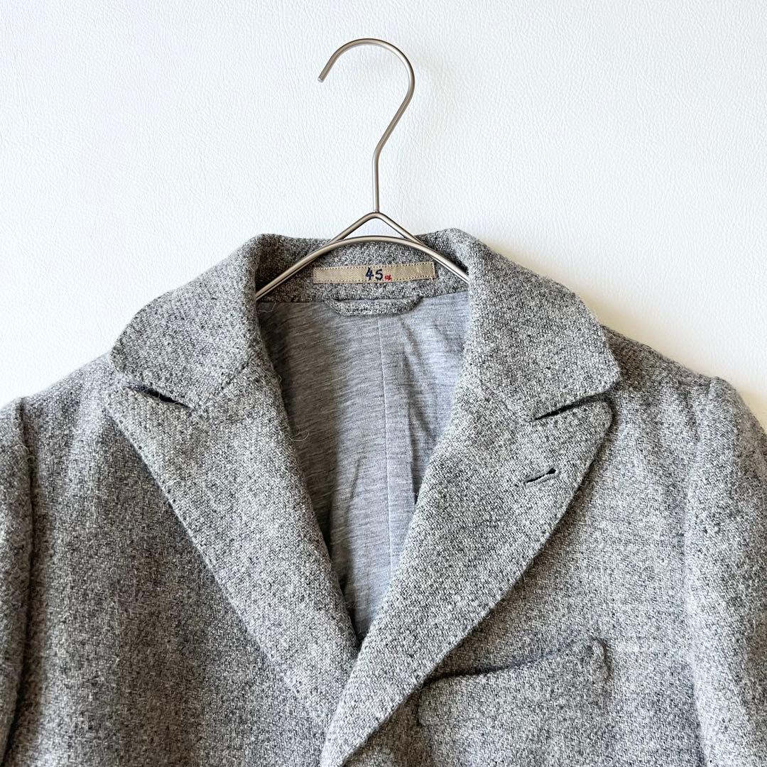 4980【美品】45R シェットランドツィードジャケット　チャーム付き　グレー