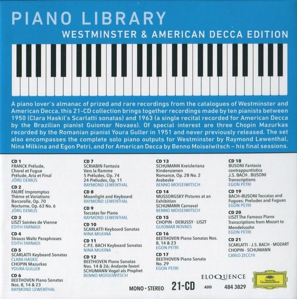 ピアノ録音集★ウェストミンスター＆アメリカ・デッカ編 1950-63 21CD