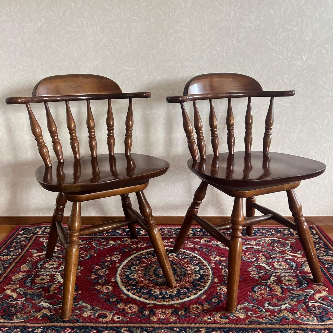 ウィンザーチェア 木製 回転チェア レトロ 回転式 ダイニングチェア ①