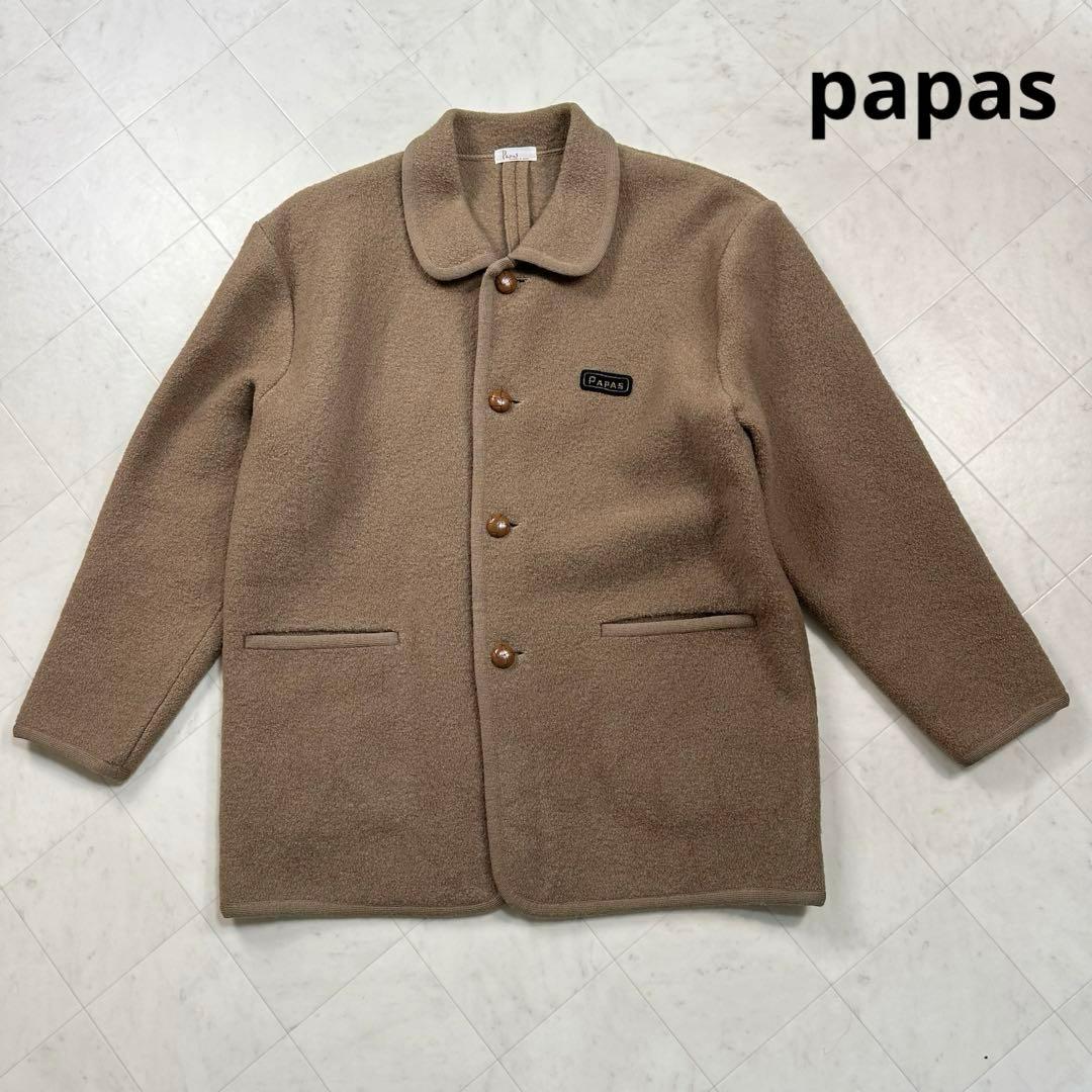 papas パパス【XL相当】ウールハーフコート ベージュ 胡桃ボタン