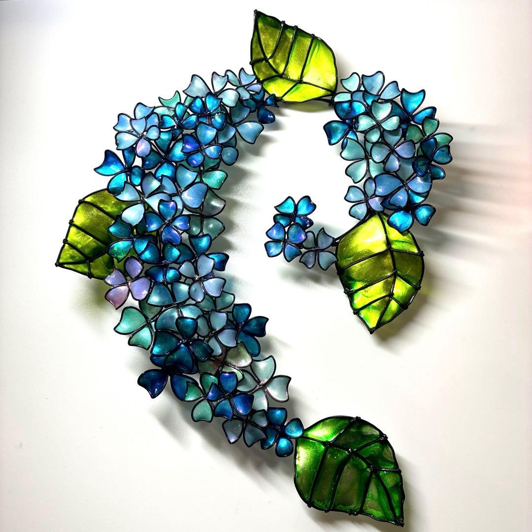 一点物　紫陽花リース　ワイヤークラフト　ディップアート　壁飾り