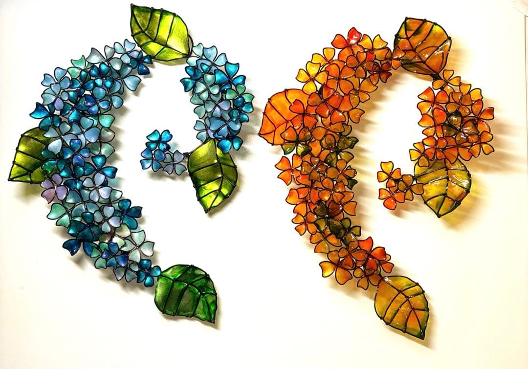 一点物　紫陽花リース　ワイヤークラフト　ディップアート　壁飾り