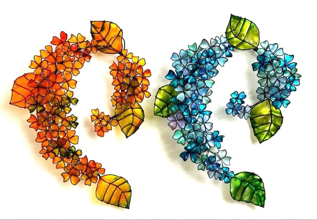 一点物　紫陽花リース　ワイヤークラフト　ディップアート　壁飾り