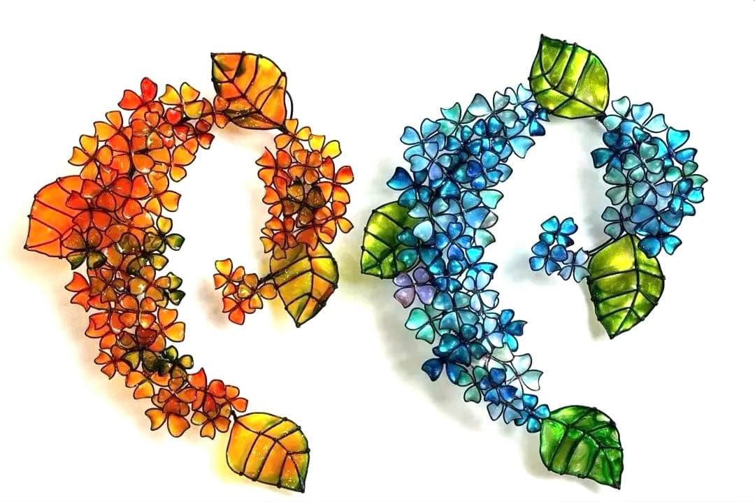 一点物　紫陽花リース　ワイヤークラフト　ディップアート　壁飾り