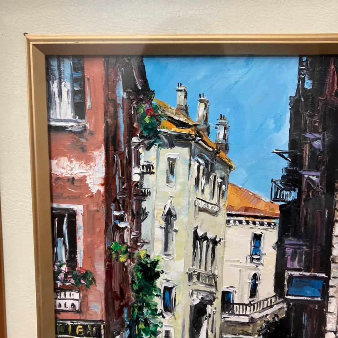 昭和レトロ 絵画 油彩画 油絵 風景画 街並み 額装 額縁 額入り アート