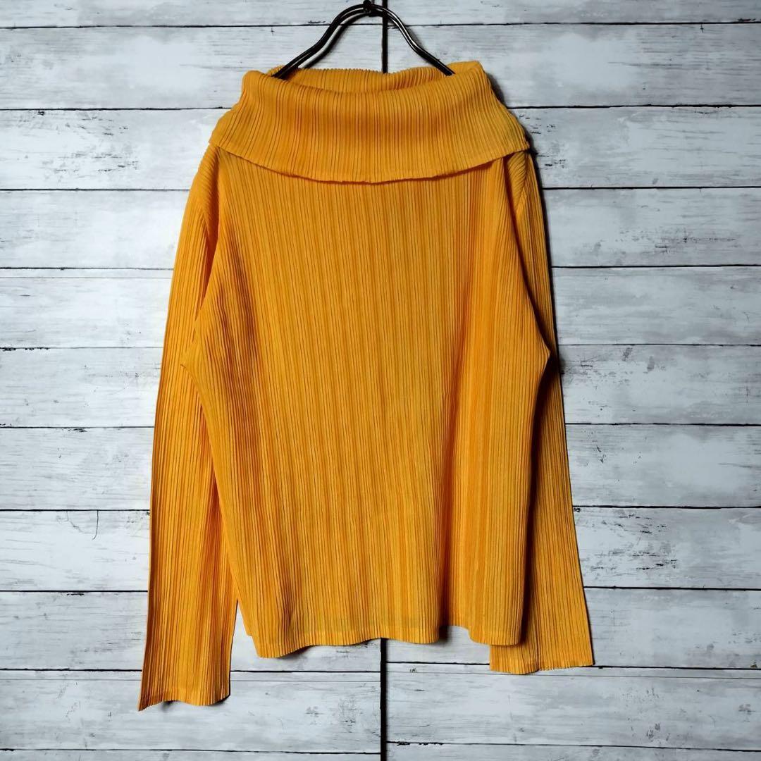 プリーツプリーズ イッセイミヤケ タートルネック 長袖カットソー オレンジ