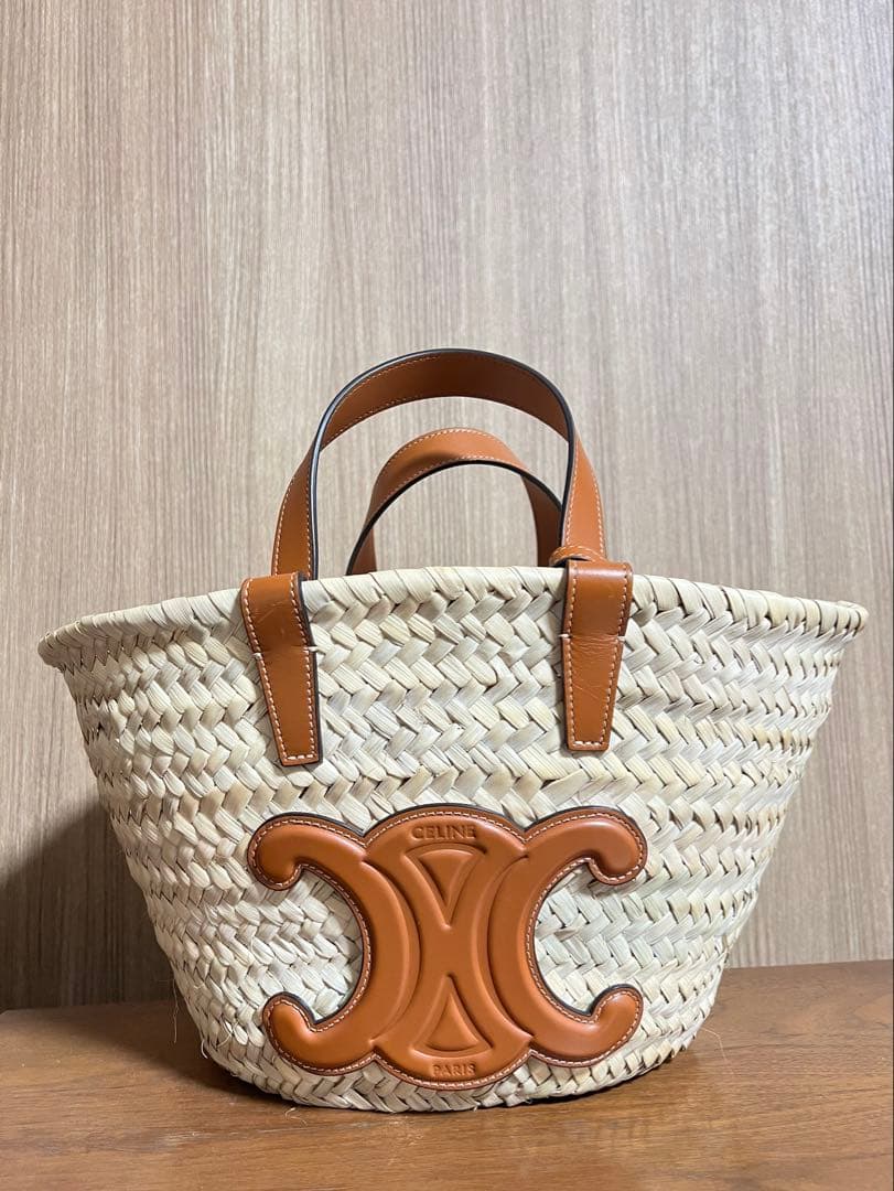 CELINE クラシック パニエ / ラフィア ＆ カーフスキン