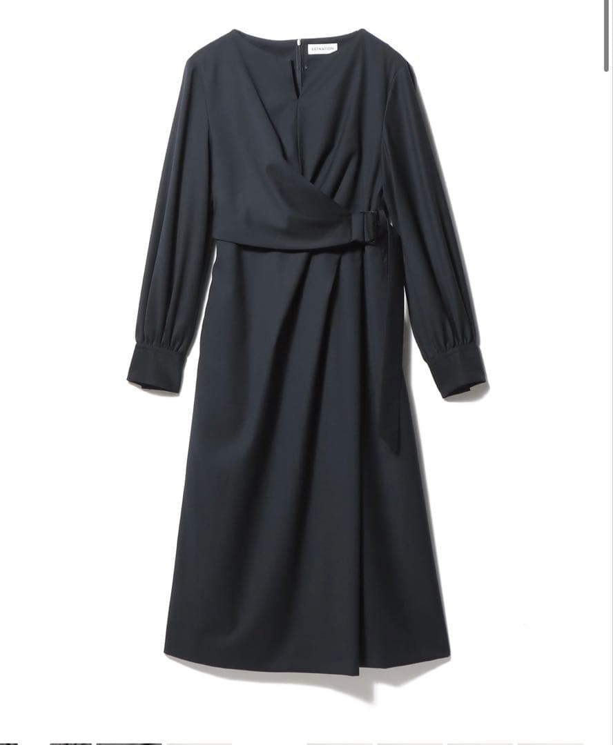 美品　ストレッチギャバジン カシュクールワンピース　エストネーション