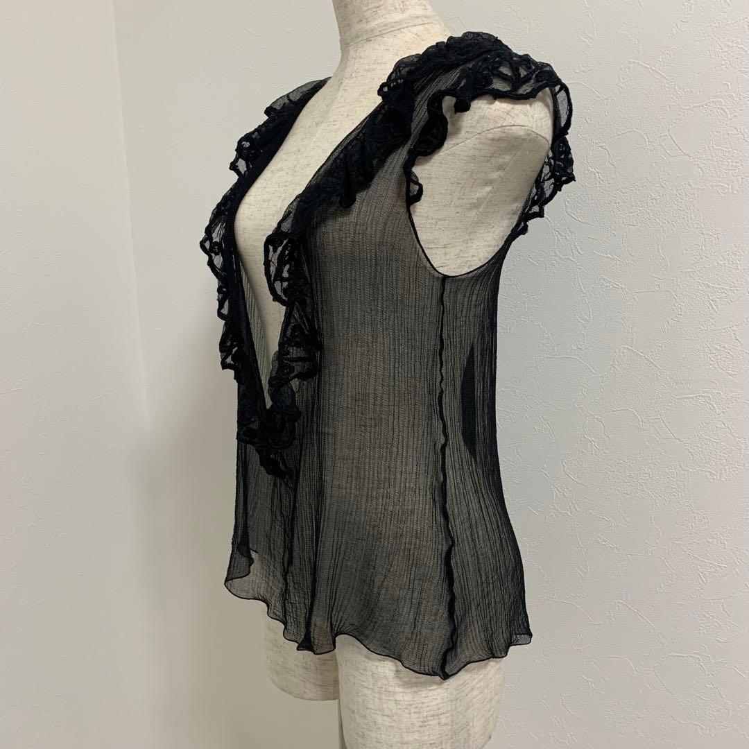 美品　シャネル　ブラックシルク　シアーノースリーブ　CCロゴ