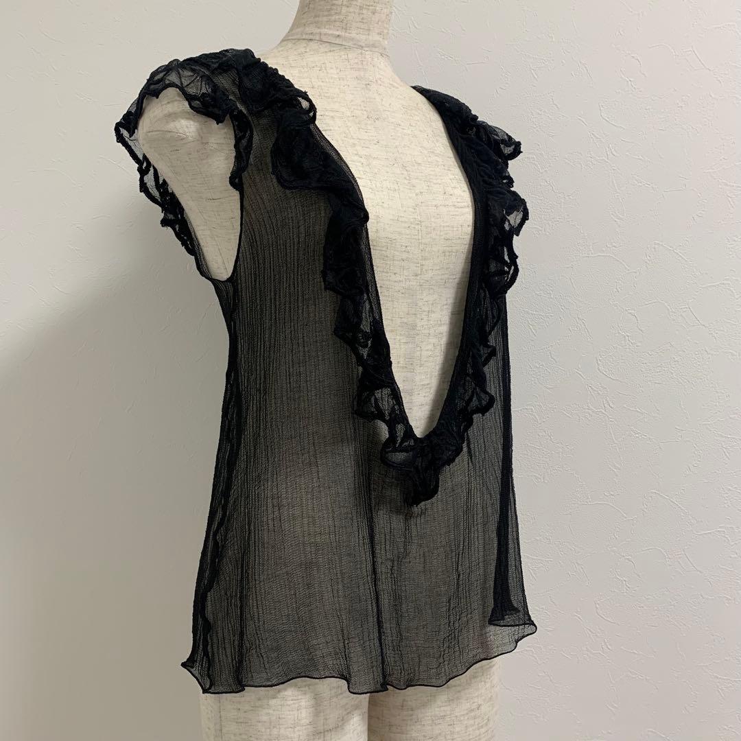 美品　シャネル　ブラックシルク　シアーノースリーブ　CCロゴ