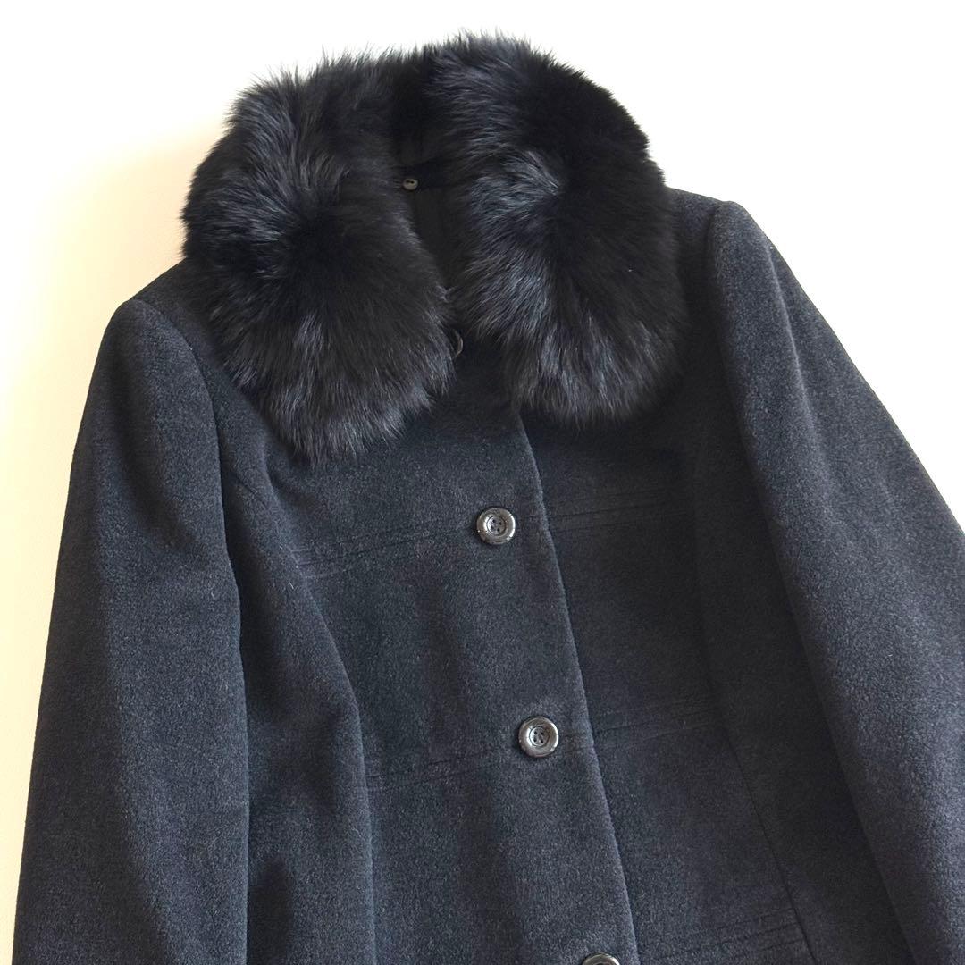 ◆美品◆ アンゴラ混 ウール シルク コート ブルーフォックスファー ブラック