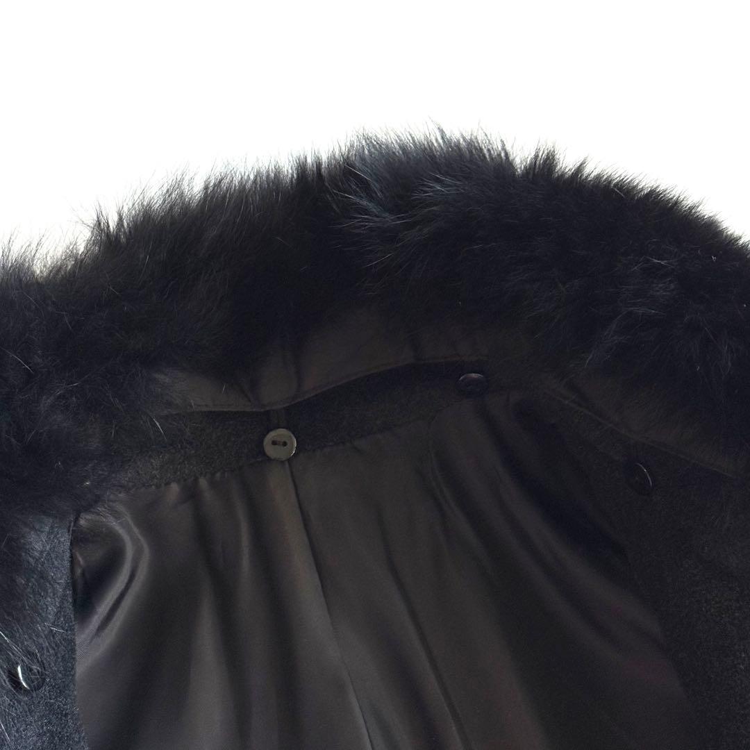 ◆美品◆ アンゴラ混 ウール シルク コート ブルーフォックスファー ブラック