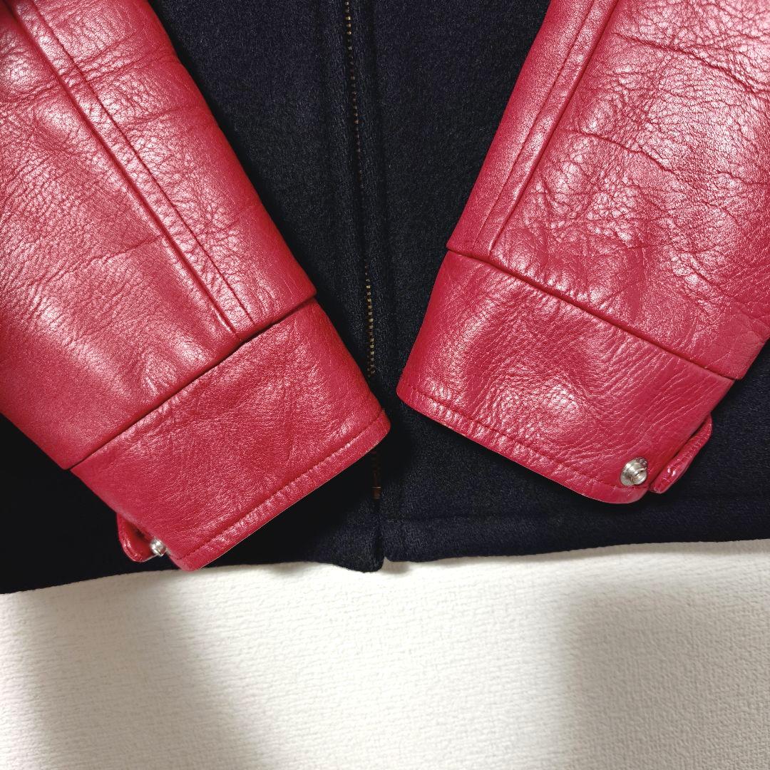 キャリー スタジャン レッド Mサイズ レザー 牛革 ウール 裏地キルティング