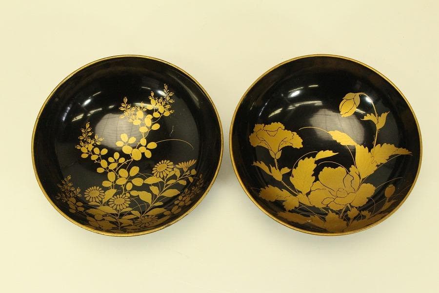 草花蒔絵 図変わり 椀皿 十客(A510)