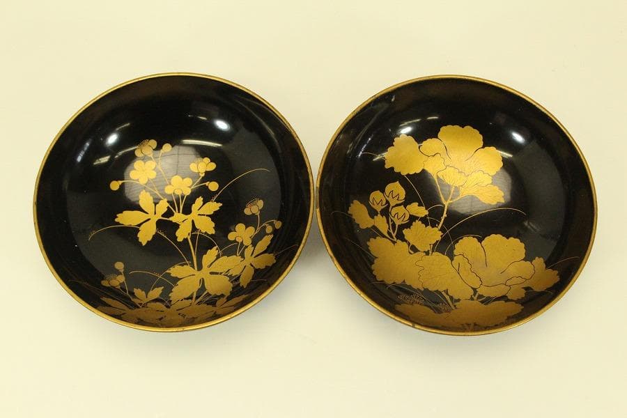 草花蒔絵 図変わり 椀皿 十客(A510)