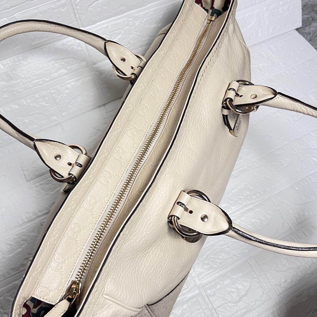 GUCCI グッチ シマトートバッグ GGレザー トートバッグ ホワイト