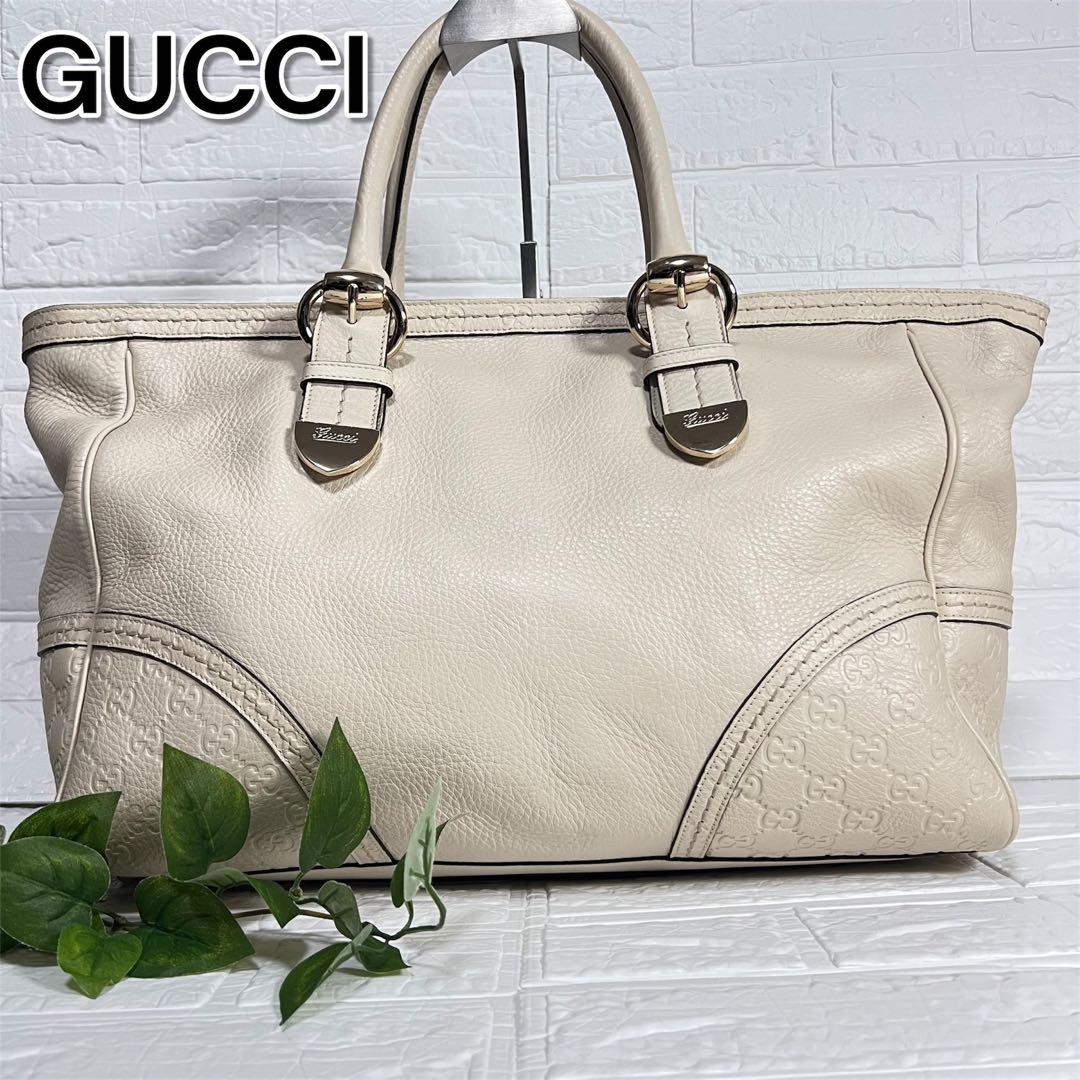 GUCCI グッチ シマトートバッグ GGレザー トートバッグ ホワイト