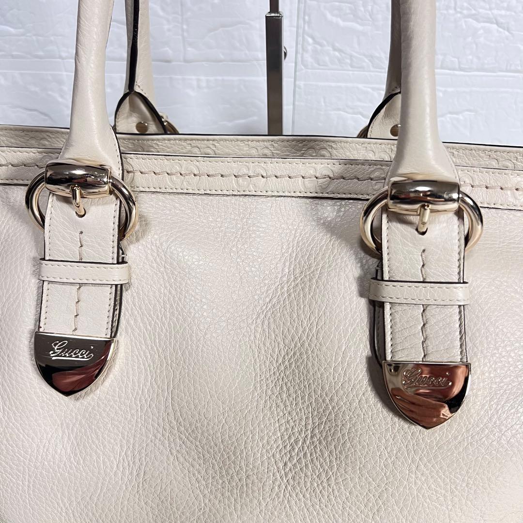 GUCCI グッチ シマトートバッグ GGレザー トートバッグ ホワイト