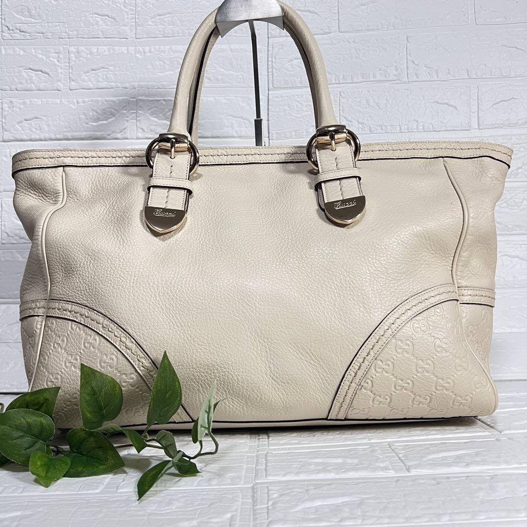 GUCCI グッチ シマトートバッグ GGレザー トートバッグ ホワイト