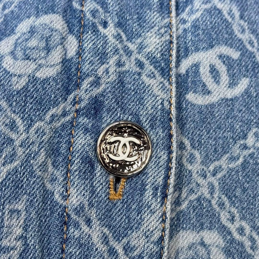 シャネル ココボタン 23A コットン デニムジャケット ブルー