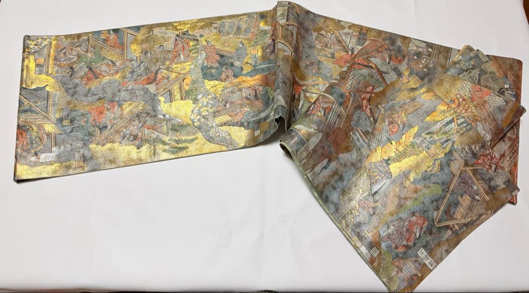 美品 高級 袋帯 正絹 全通柄 リバーシブル 両面 名門西陣 あさぎ フォーマル