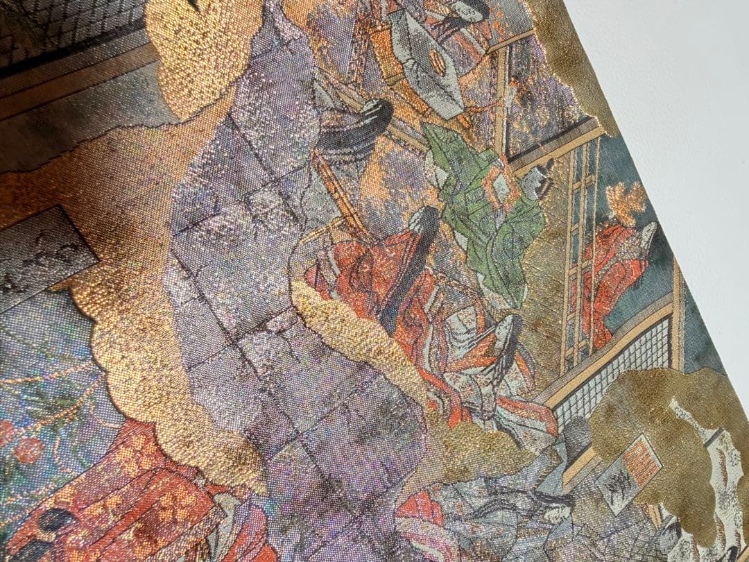 美品 高級 袋帯 正絹 全通柄 リバーシブル 両面 名門西陣 あさぎ フォーマル