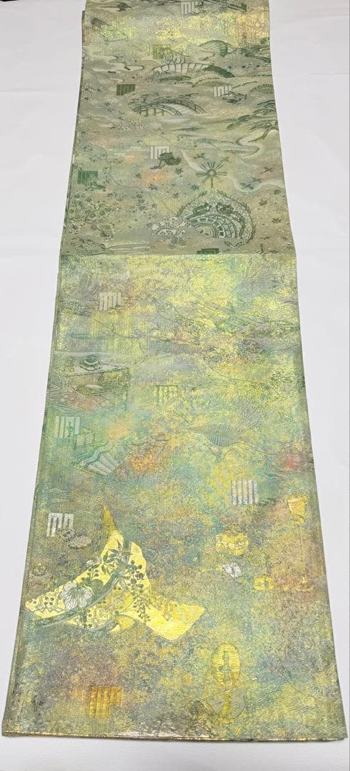 美品 高級 袋帯 正絹 全通柄 リバーシブル 両面 名門西陣 あさぎ フォーマル