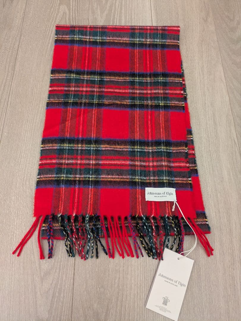 Johnstons of Elgin レッドチェックマフラー 180x25cm