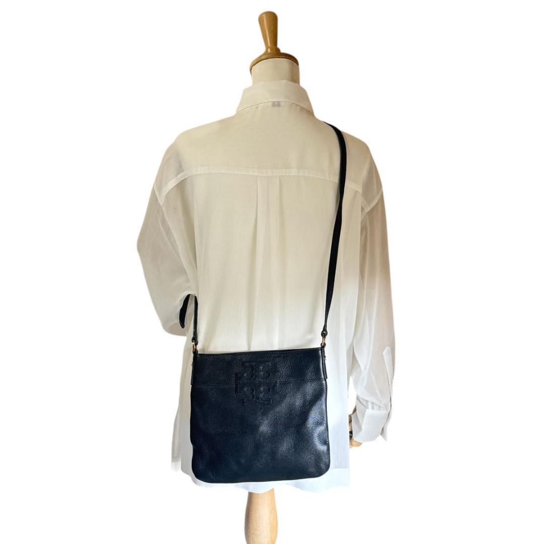 美品　トリーバーチ アマンダ　ブラック　レザー　ショルダーバッグ　グレインレザー