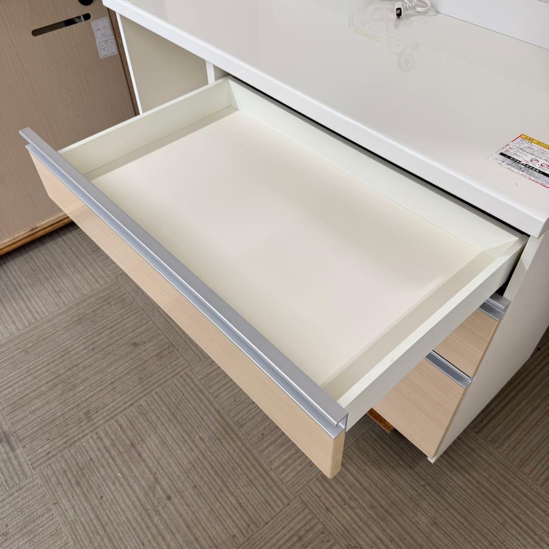 パモウナ 120cm幅キッチンボード 食器棚 収納家具 艶あり木目調