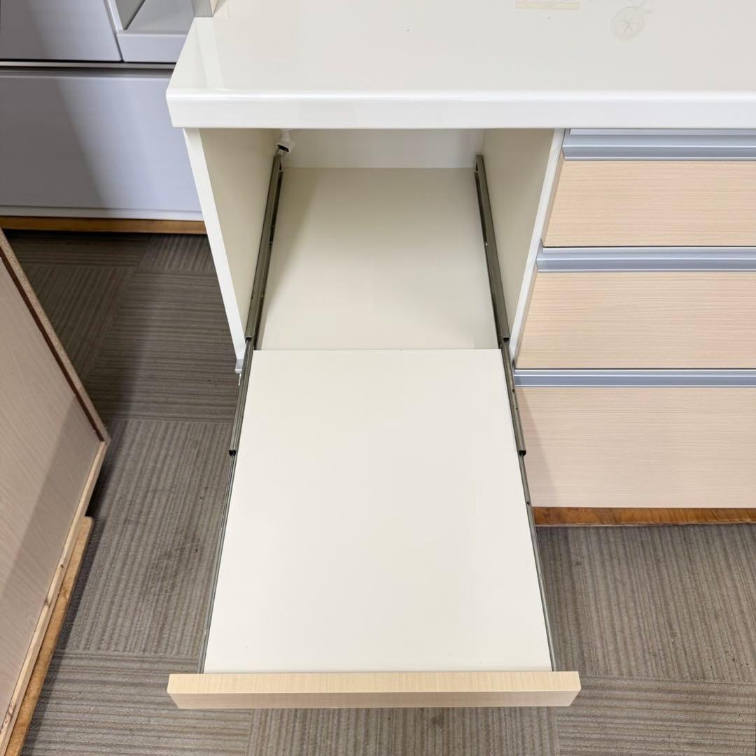 パモウナ 120cm幅キッチンボード 食器棚 収納家具 艶あり木目調